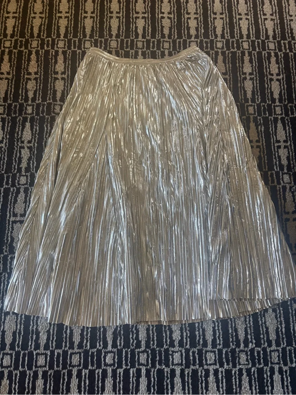 Maeve Nikola Metallic Silver Pleated Midi Skirt 2